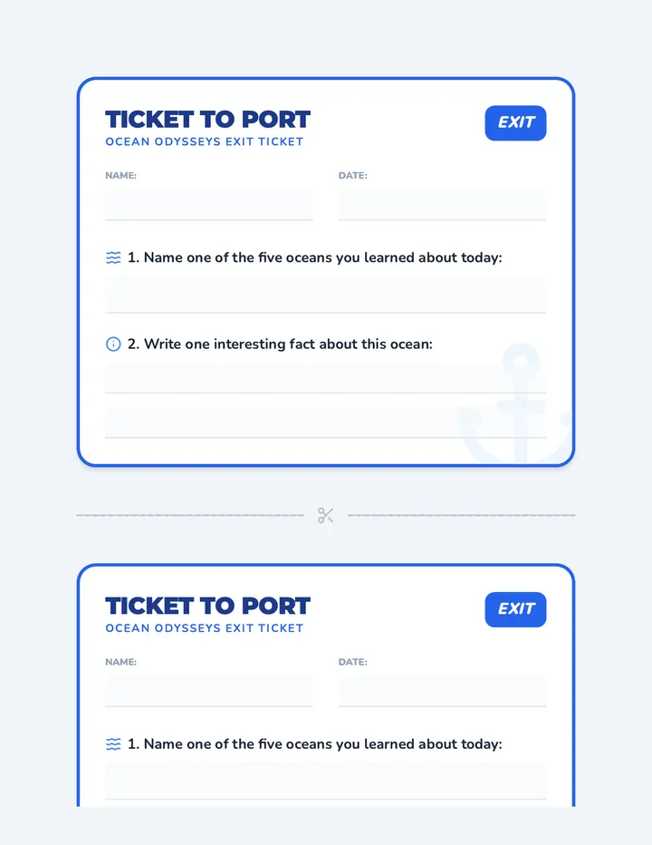Ocean Odysseys Exit Ticket