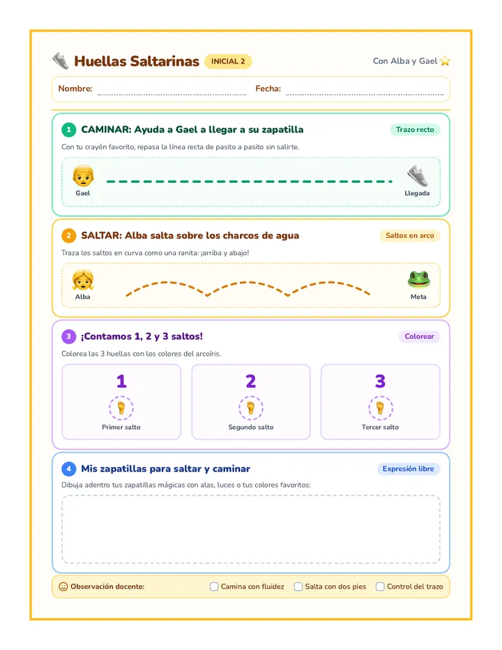 Huellas Saltarinas Worksheet