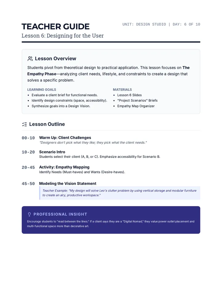 Designing for User Teacher Guide