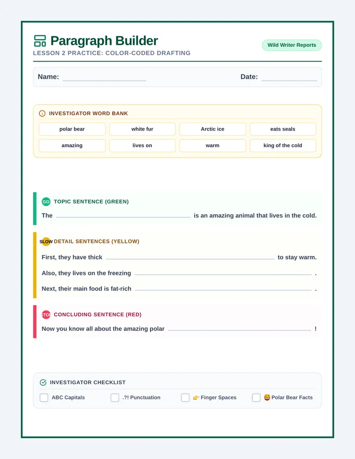 Paragraph Builder Worksheet