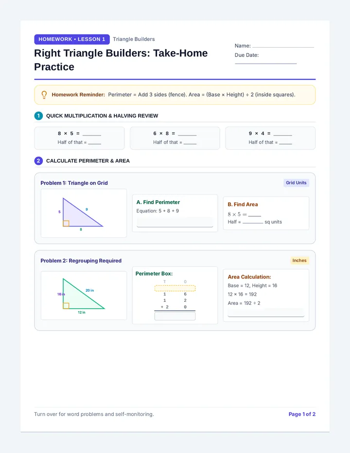 Right Triangle Homework Worksheet