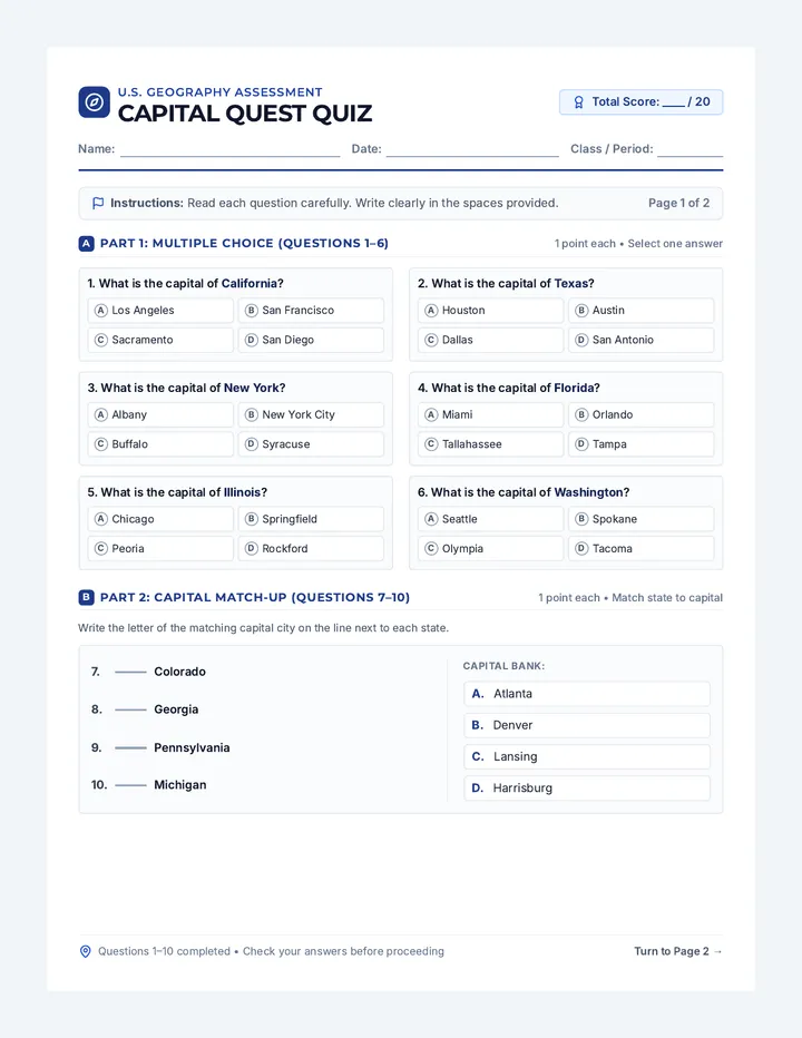 Capital Quest Quiz