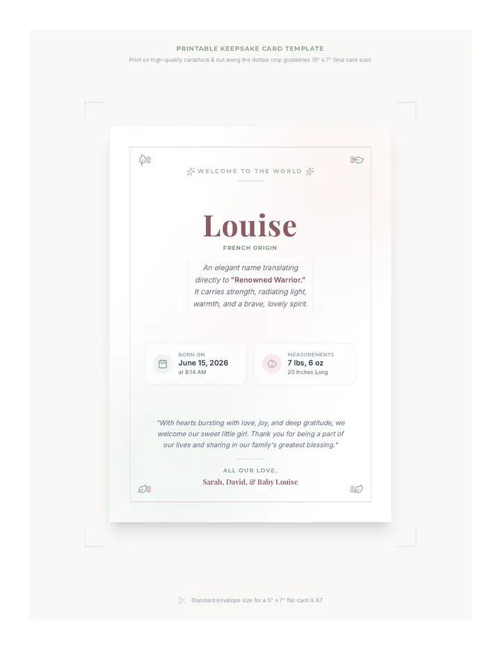 Louise Keepsake Announcement Card