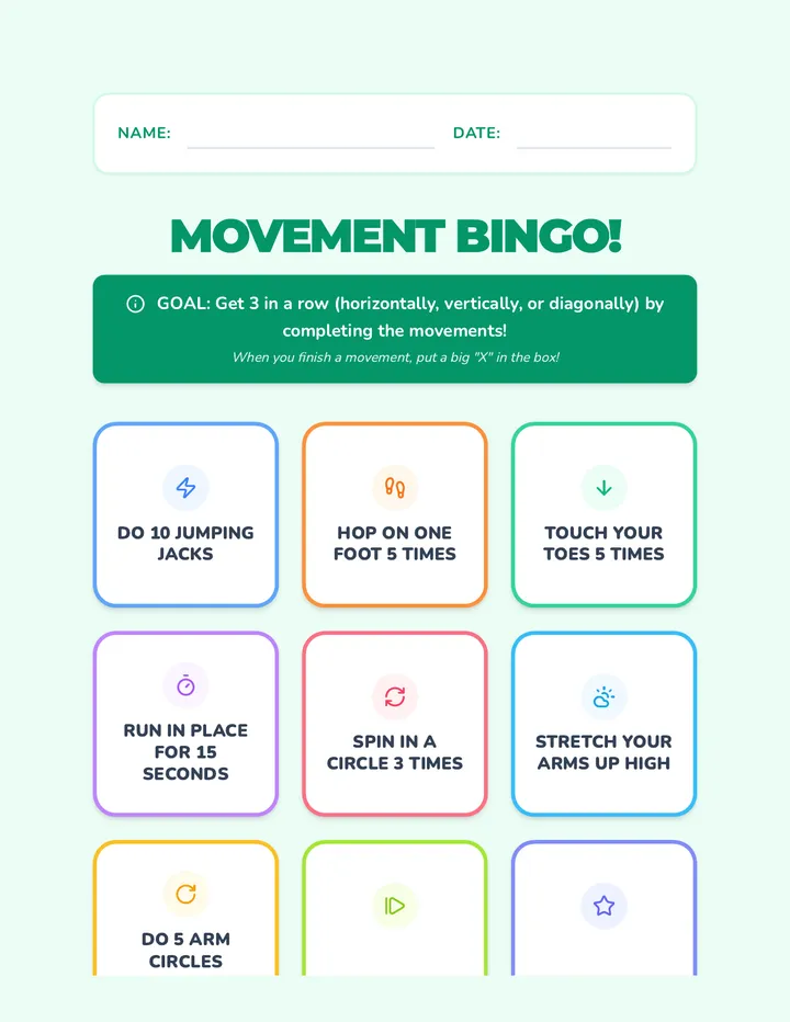 Movement Bingo Activity