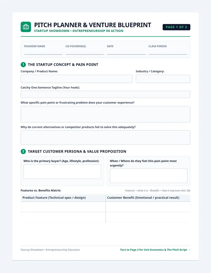 Pitch Planner Worksheet