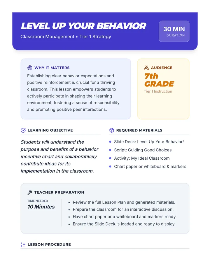 Level Up Lesson Plan