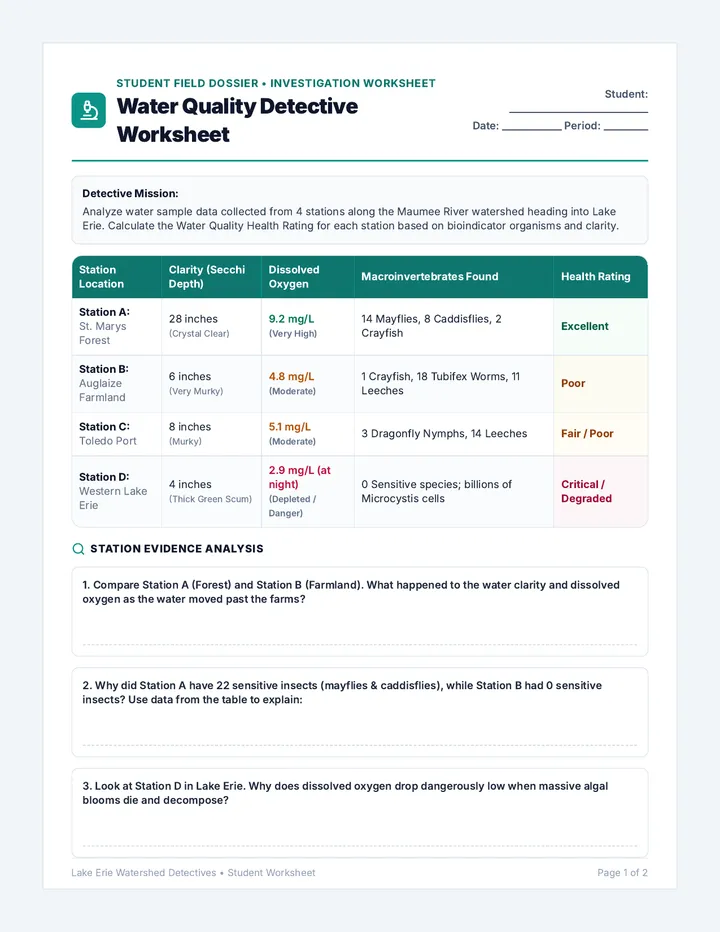 Water Quality Detective Worksheet