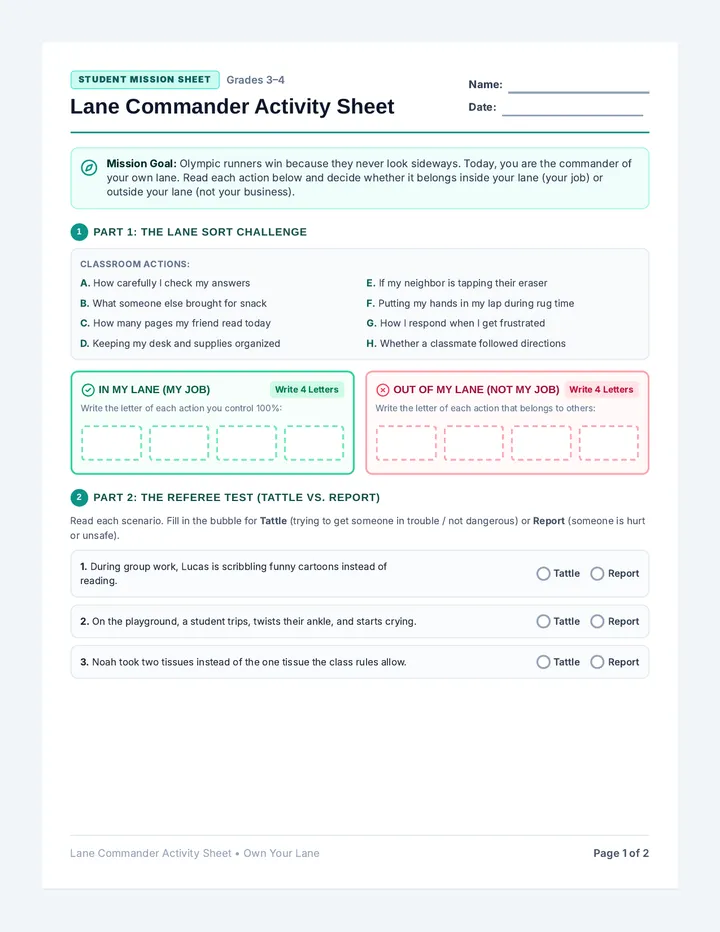 Lane Commander Activity Sheet