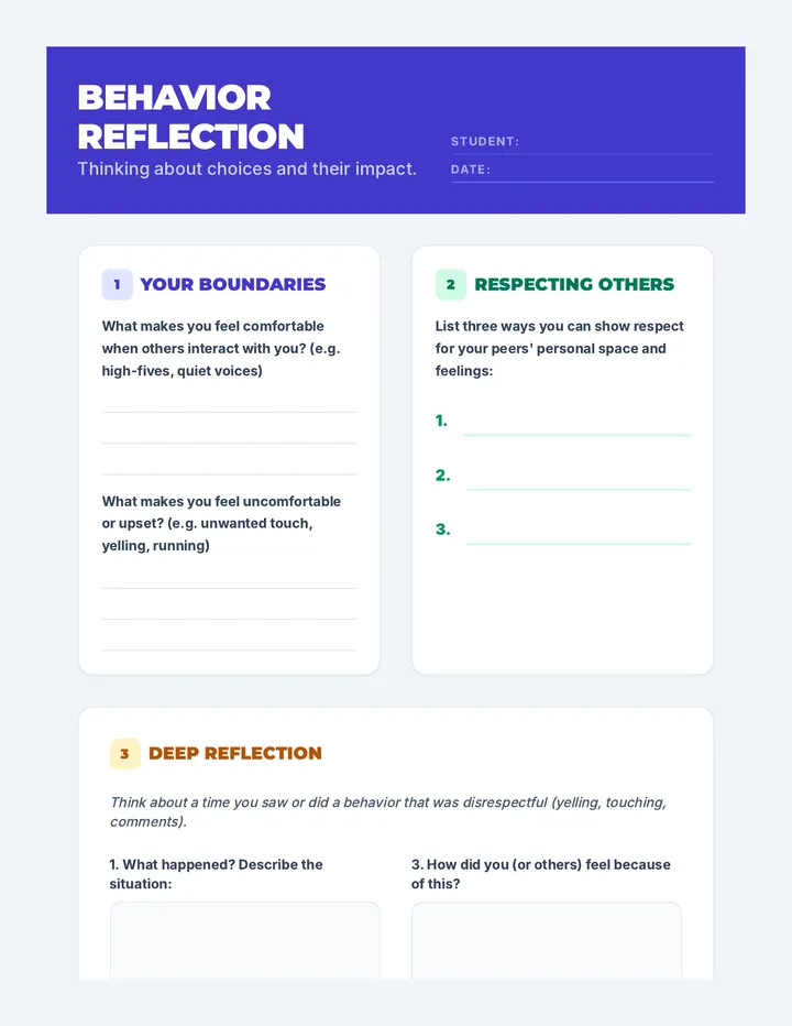Behavior Reflection Worksheet