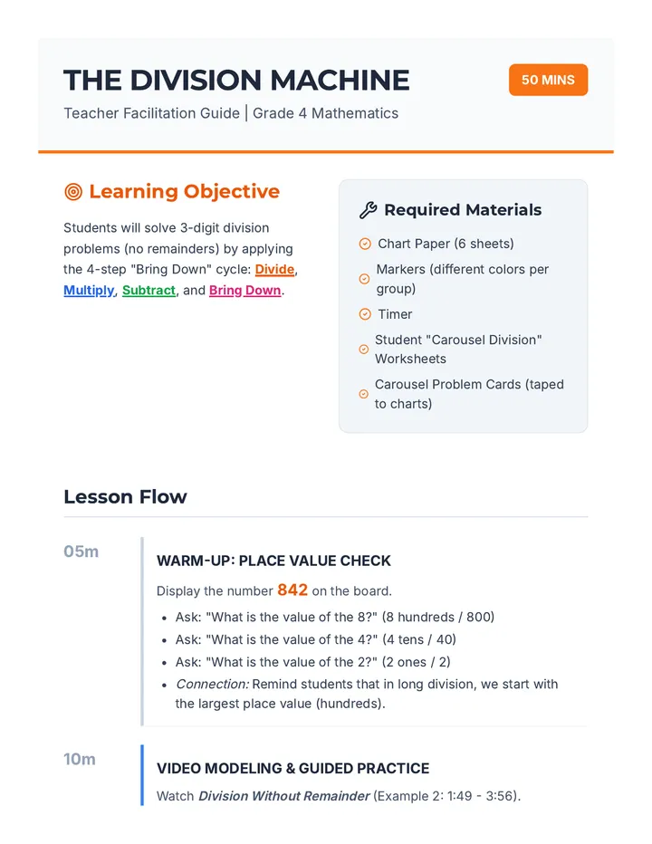 Division Machine Teacher Guide