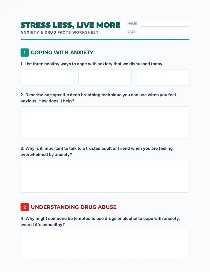 Anxiety Facts Worksheet
