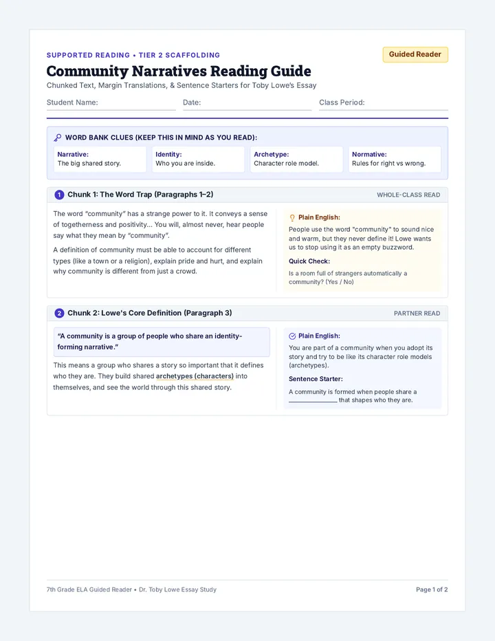 Community Narratives Reading Guide
