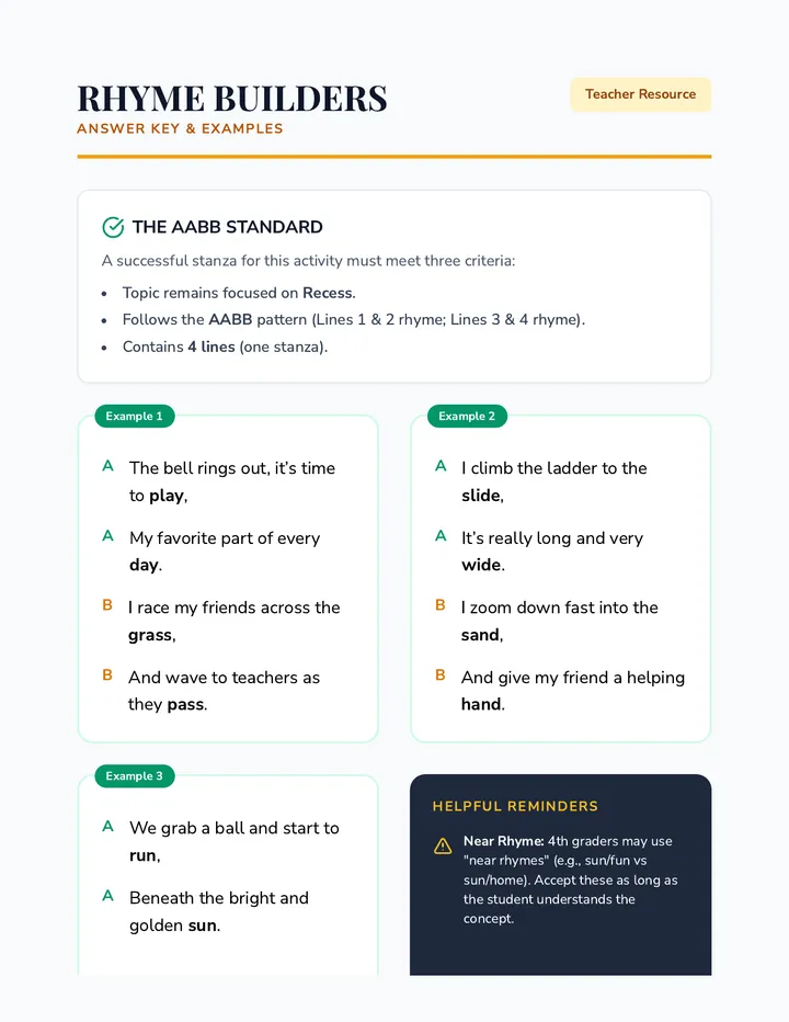 Rhyme Builders Answer Key