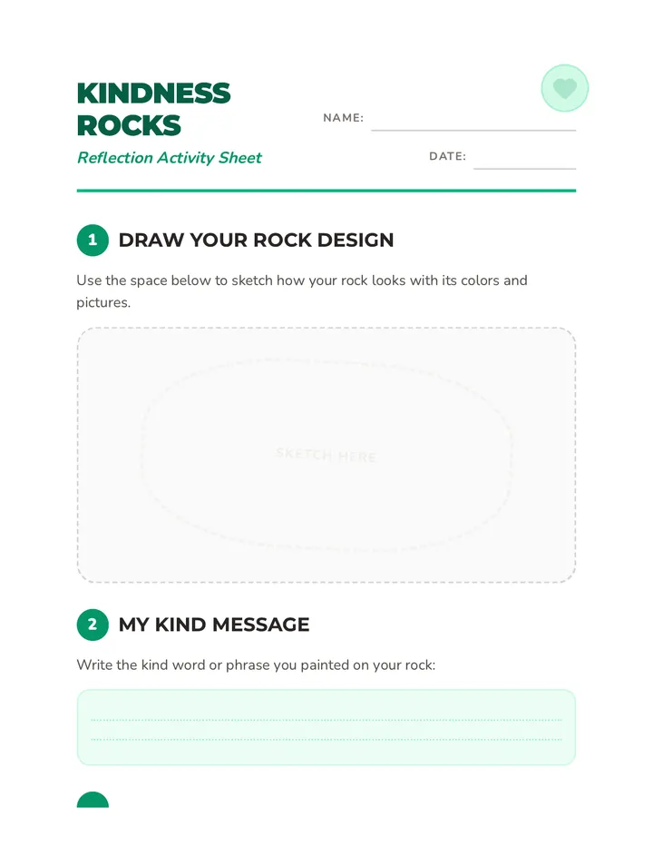 Kindness Rocks Reflection Sheet