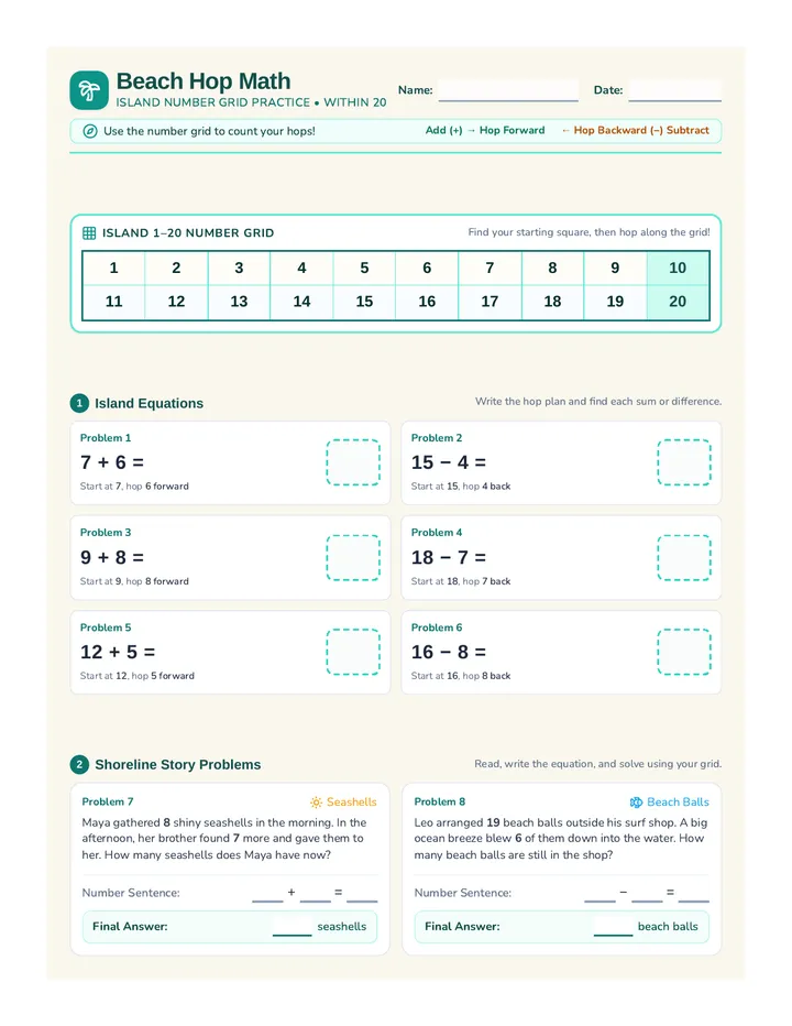 Beach Hop Worksheet