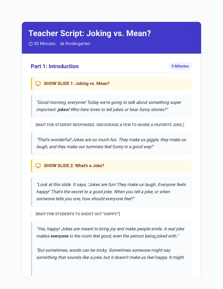 Joking vs Mean Teacher Script Document
