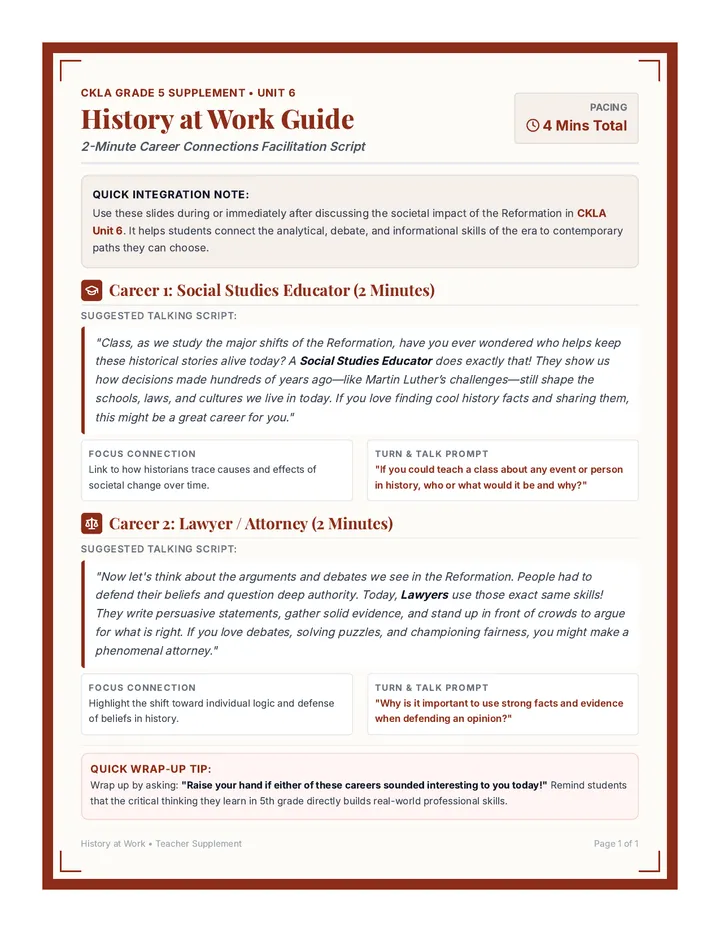 History at Work Teacher Guide