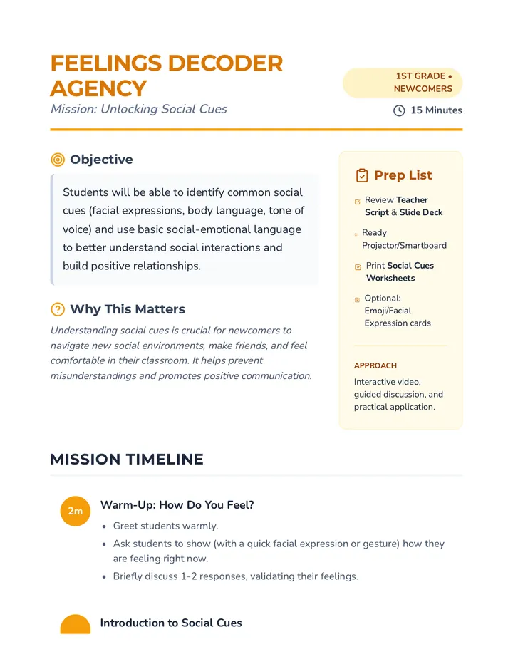 Social Cues Lesson Plan