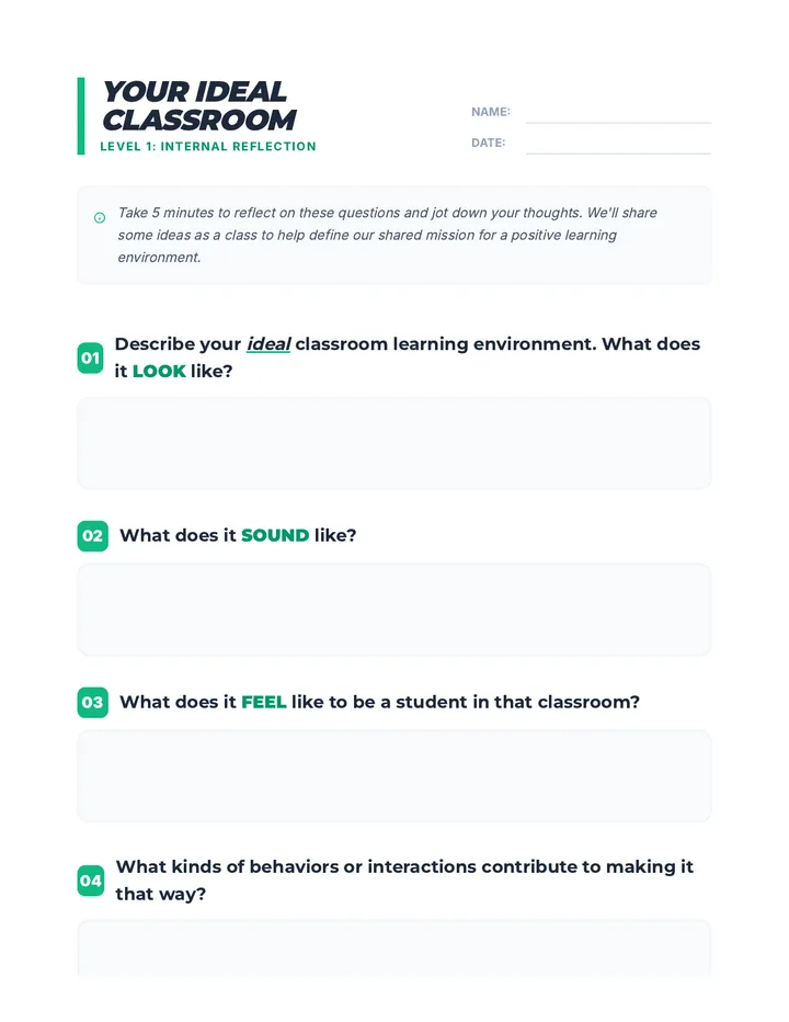 Ideal Classroom Warm-Up Worksheet