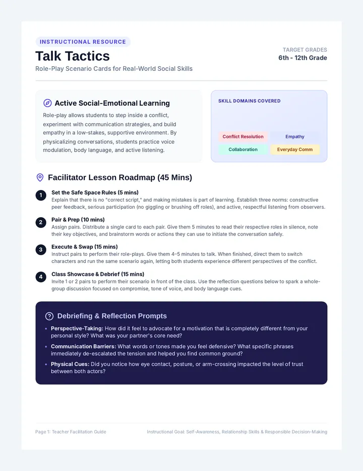 Talk Tactics Role Play Cards
