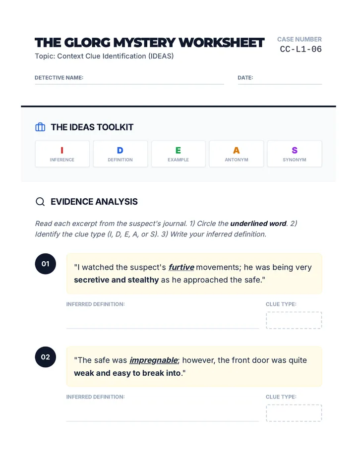 Glorg Mystery Worksheet
