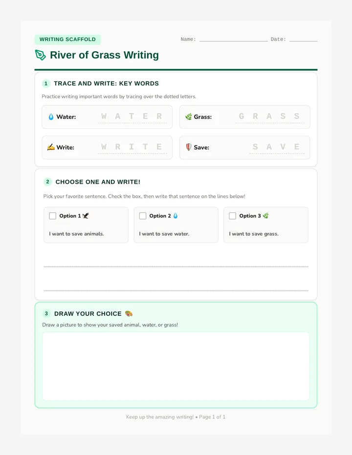 Everglades Writing Worksheet
