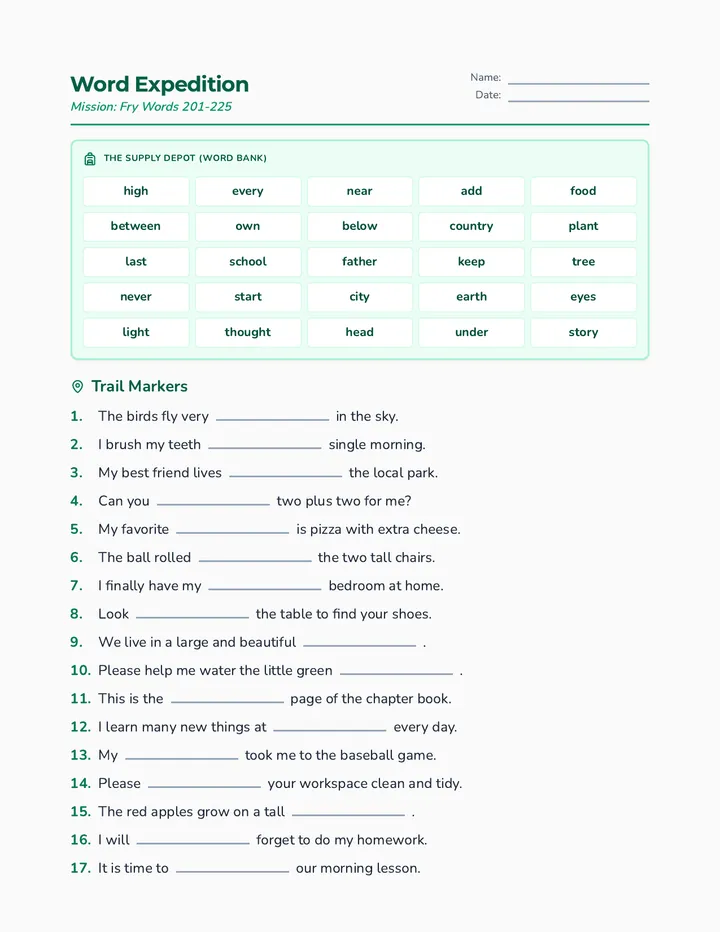 Word Expedition Worksheet