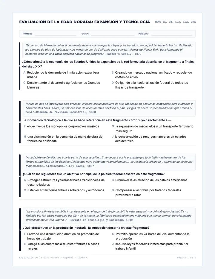 Gilded Reforms Quiz Spanish