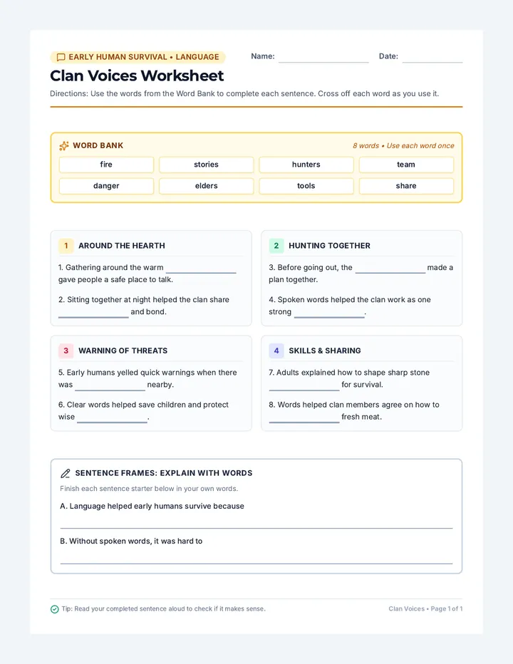 Clan Voices Worksheet