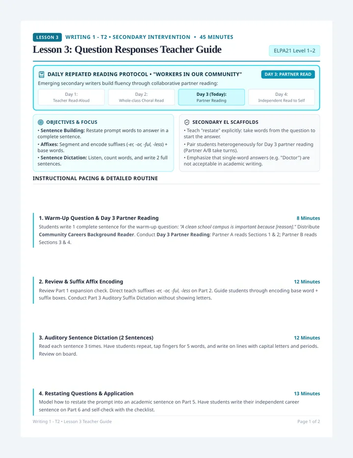 Question Responses Teacher Guide