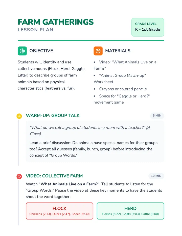 Animal Groups Lesson Plan