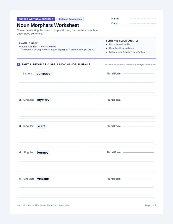 Noun Morphers Worksheet