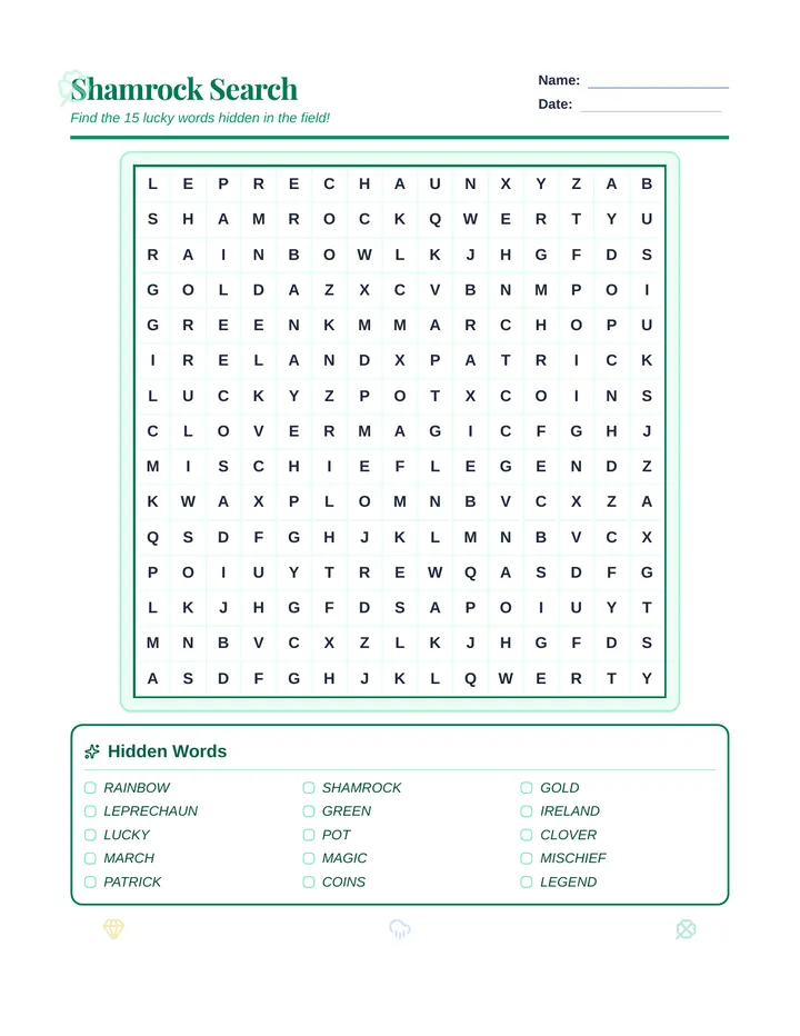 Shamrock Search Worksheet