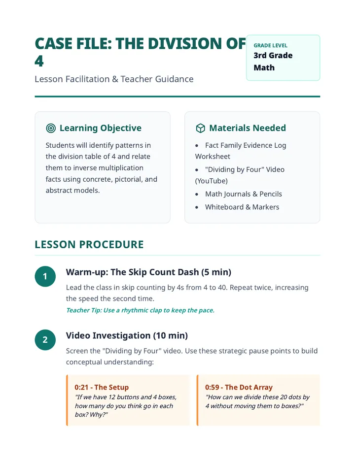 Division Detectives Teacher Guide