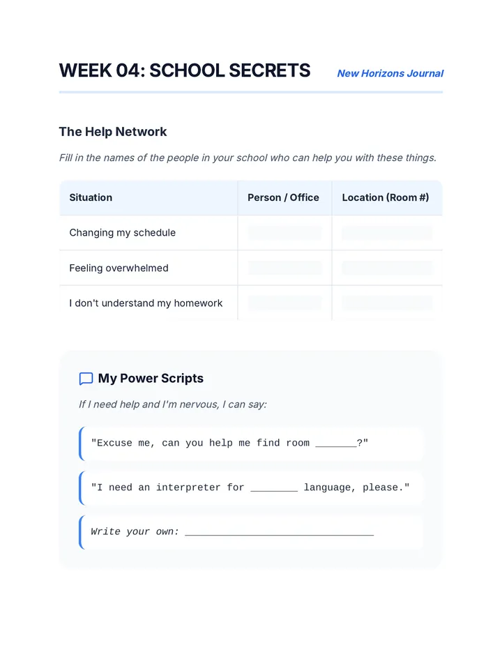 School Secrets Worksheet