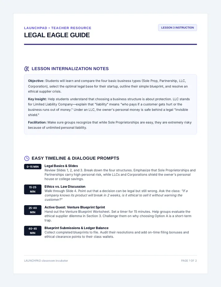 Legal Eagle Teacher Guide