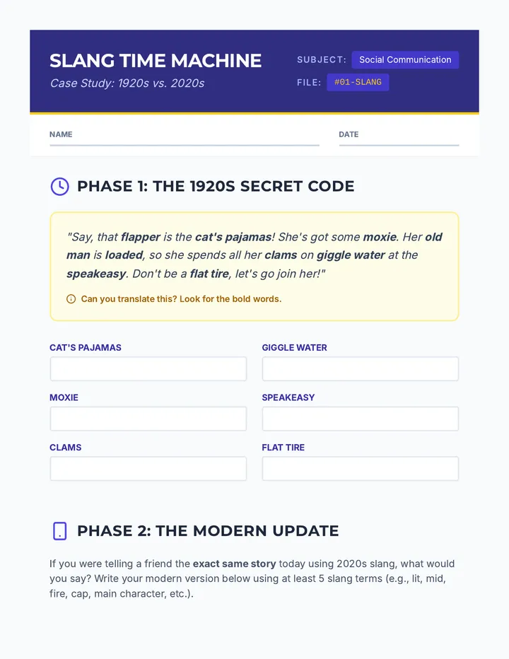 Slang Time Machine Worksheet