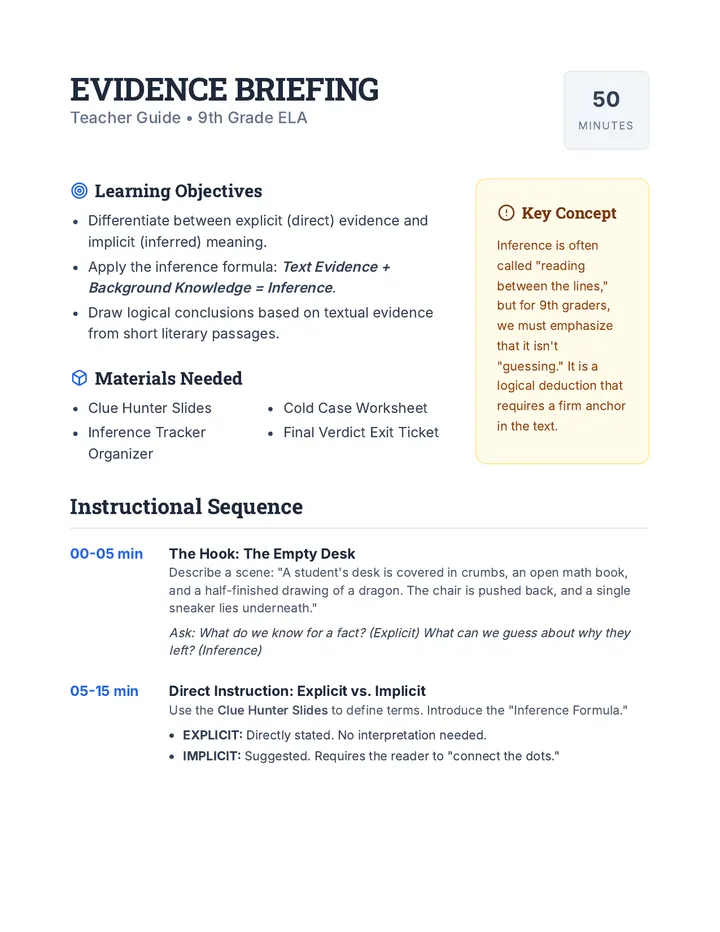 Evidence Briefing Teacher Guide