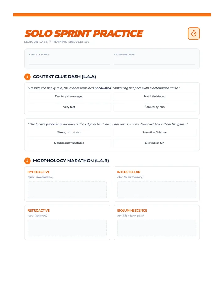 Solo Sprint Worksheet