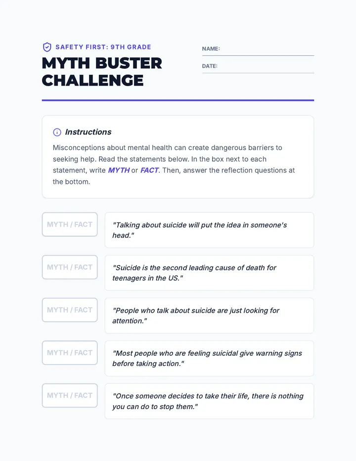Myth Buster Worksheet