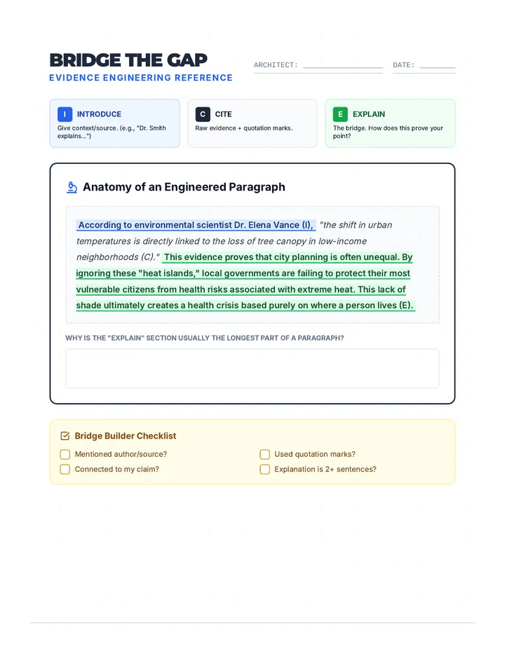Bridge the Gap Worksheet