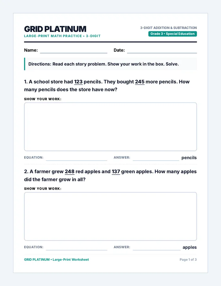 Grid Platinum Worksheet page 1