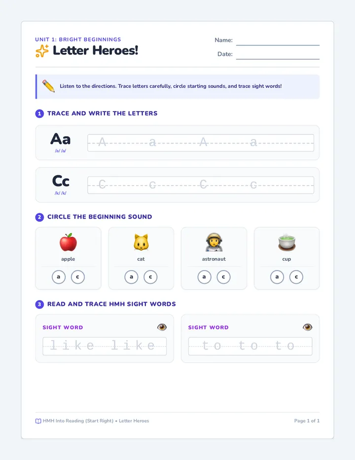 Letter Heroes Worksheet