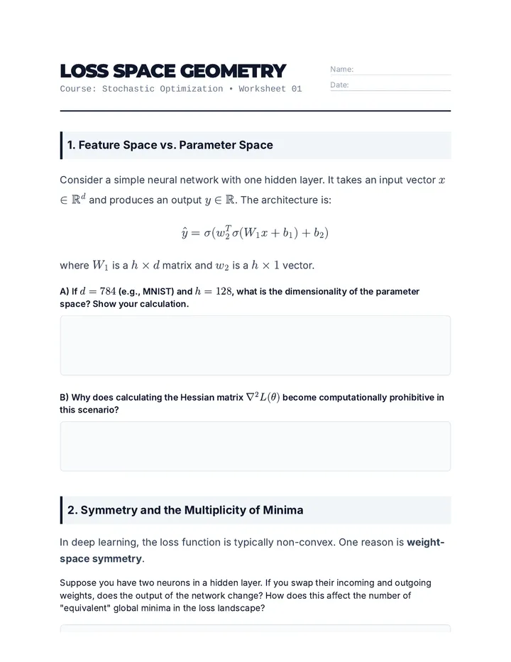 Loss Space Geometry Worksheet