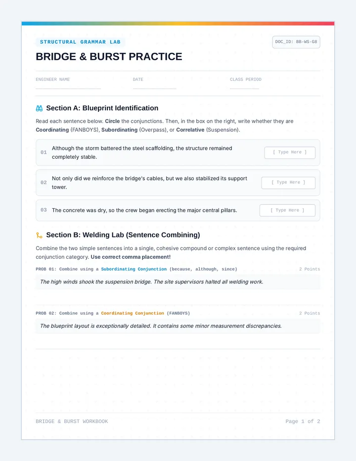 Bridge and Burst Worksheet