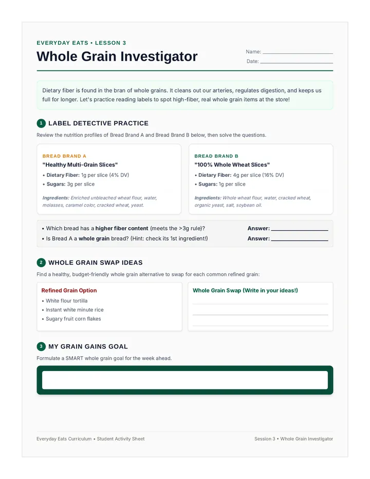 Grain Gains Worksheet