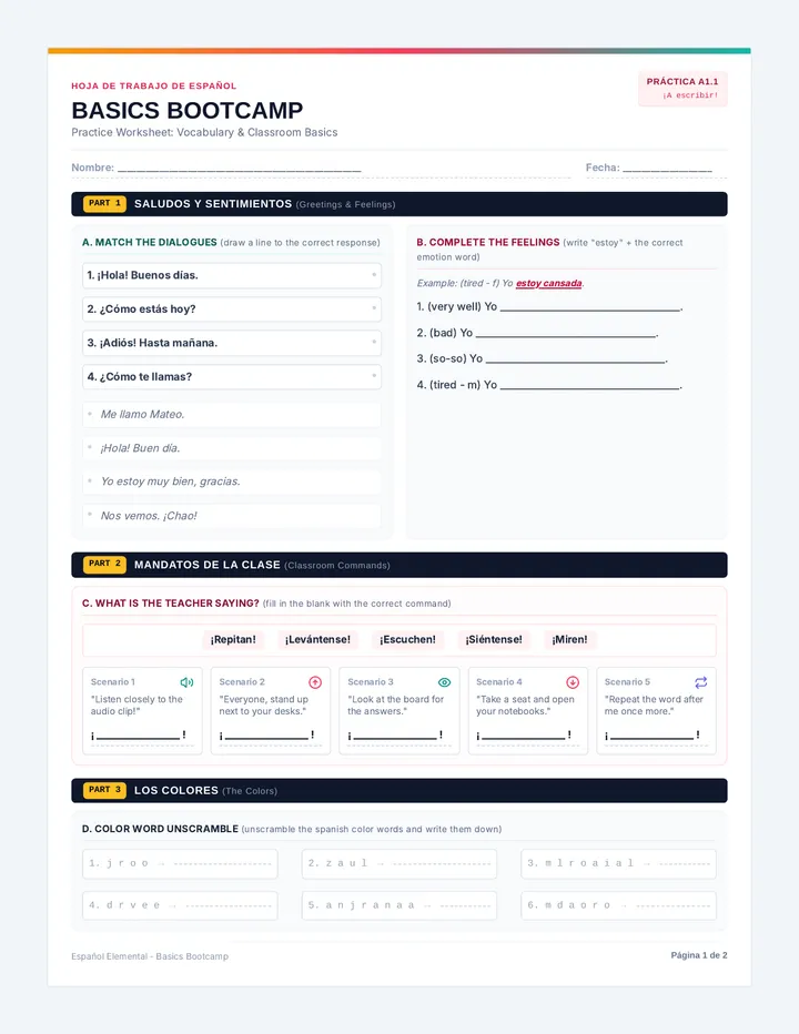 Basics Bootcamp Worksheet page 1