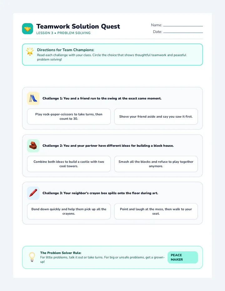 Teamwork Challenge Activity Sheet