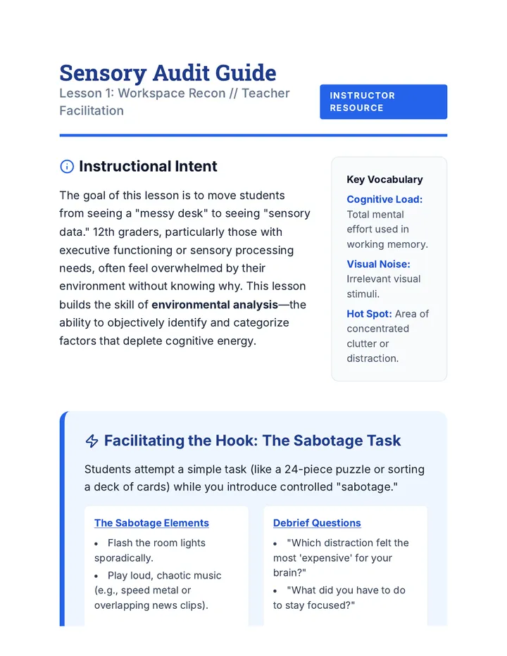 Sensory Audit Teacher Guide