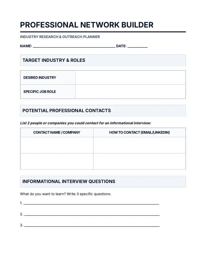Professional Network Builder Worksheet